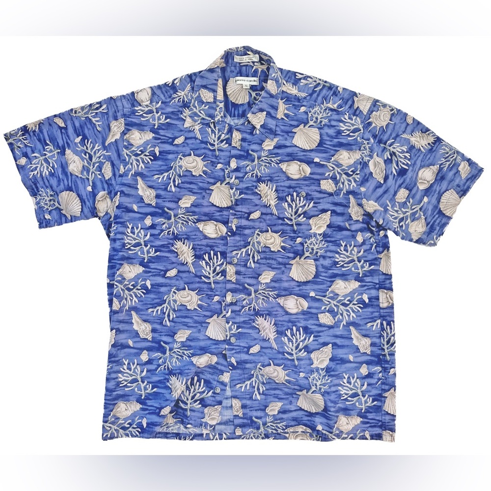 Vintage 1980s Pierre Cardin 100% Cotton Hawaiian Coral Print Shirt Men's Large